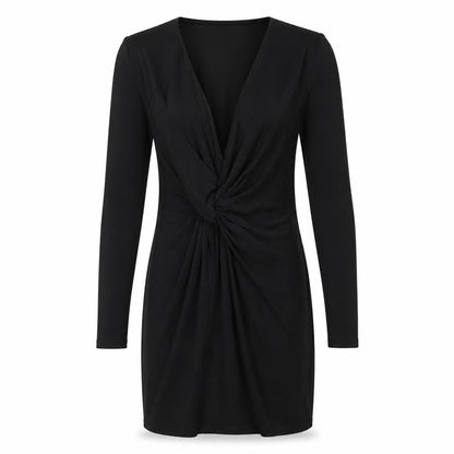 Front view of Club London Women's Black, size 6, Bodycon Long Sleeve Party Dress