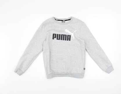 Puma Boys Grey Pullover Sweatshirt 11-12 Years Logo Crew Neck Long Sleeve