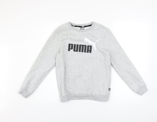 Puma Boys Grey Pullover Sweatshirt 11-12 Years Logo Crew Neck Long Sleeve