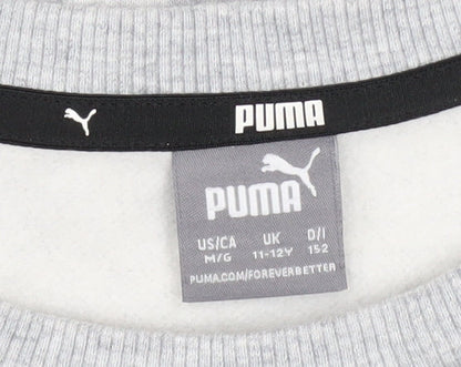 Puma Boys Grey Pullover Sweatshirt 11-12 Years Logo Crew Neck Long Sleeve