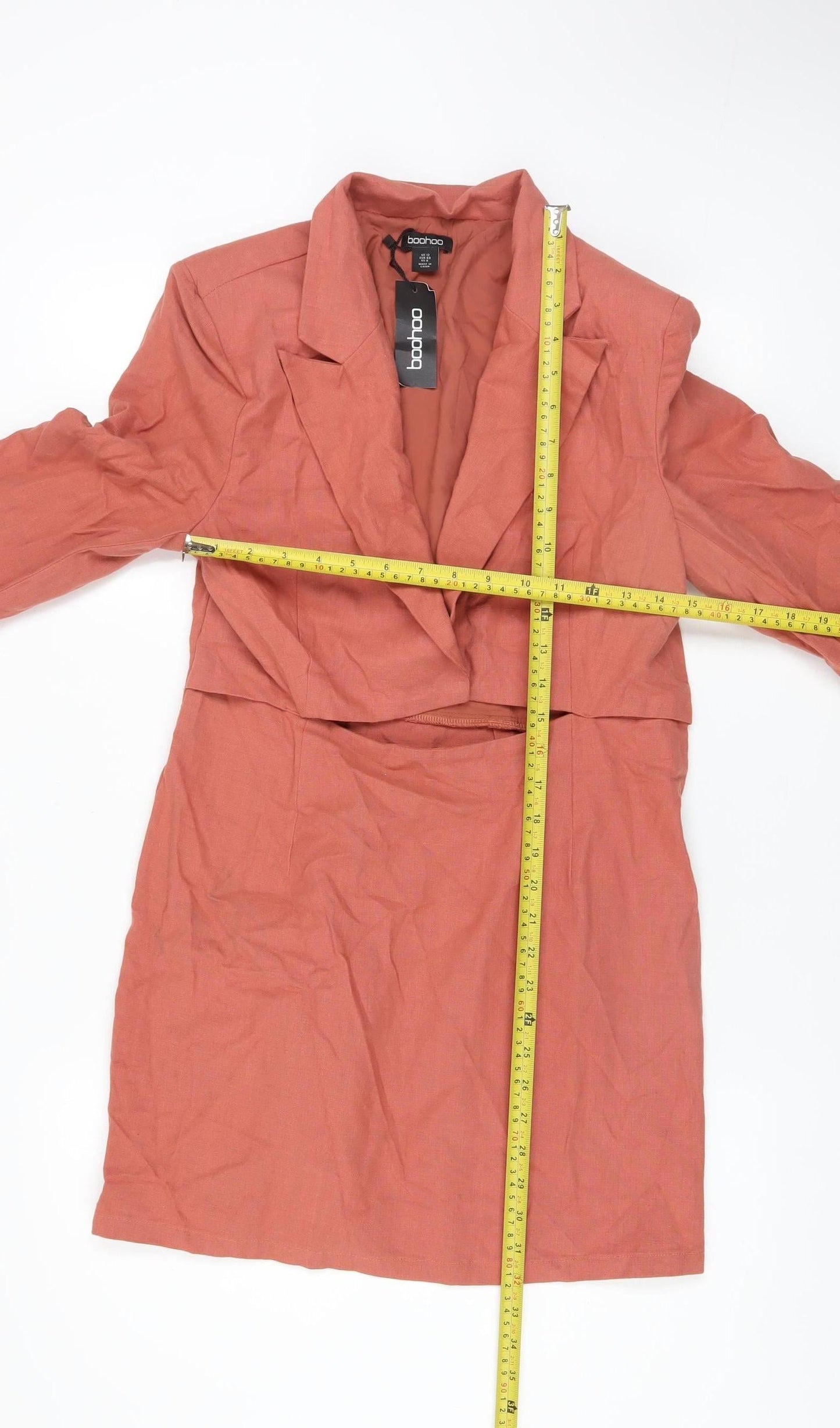 Boohoo Womens Brown Blazer Dress Size 12 Long Sleeve Cotton
