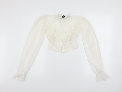Womens UK Size 6 PRETTYLITTLETHING Ivory Cropped Blouse