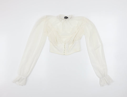 Womens UK Size 6 PRETTYLITTLETHING Ivory Cropped Blouse