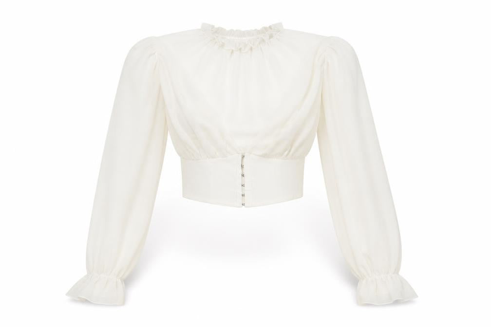 Womens UK Size 6 PRETTYLITTLETHING Ivory Cropped Blouse