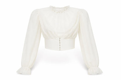 Womens UK Size 6 PRETTYLITTLETHING Ivory Cropped Blouse