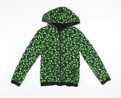 Minecraft Boys Green Full Zip Hoodie 10-11 Years Graphic Cotton Blend