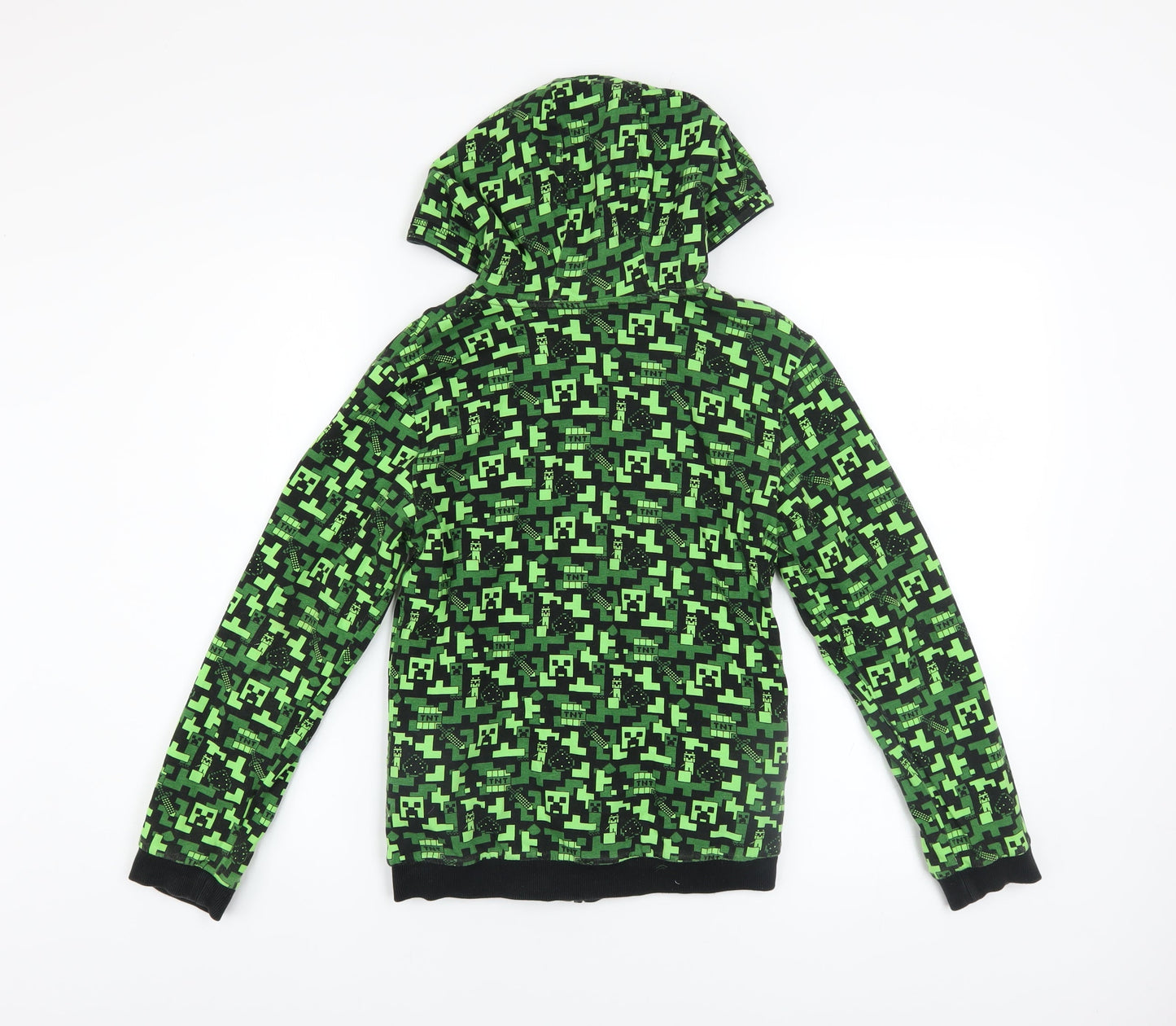 Minecraft Boys Green Full Zip Hoodie 10-11 Years Graphic Cotton Blend