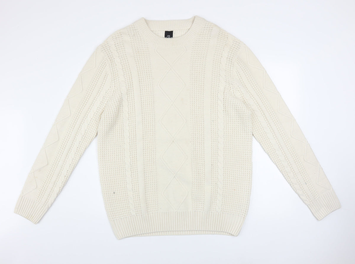 Mens UK Size XL River Island Ivory Pullover Jumper