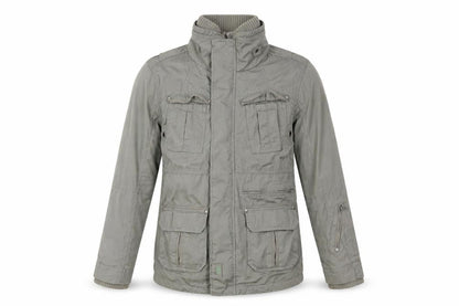 Front view of Next boys’ green cotton military jacket 12 years zip pockets mid-length