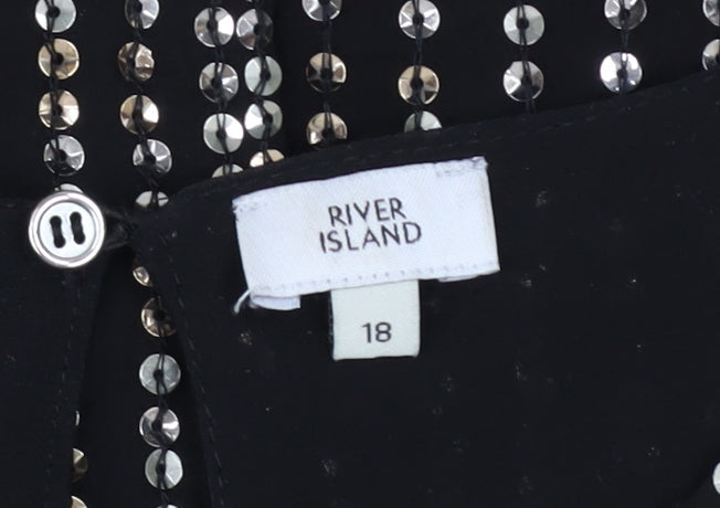 Womens UK Size 18 River Island Black Tunic Blouse