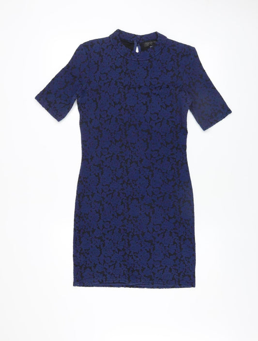 Topshop Women’s Blue Jacquard Floral Bodycon Dress Size 10