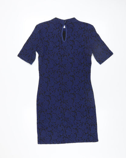 Topshop Women’s Blue Jacquard Floral Bodycon Dress Size 10
