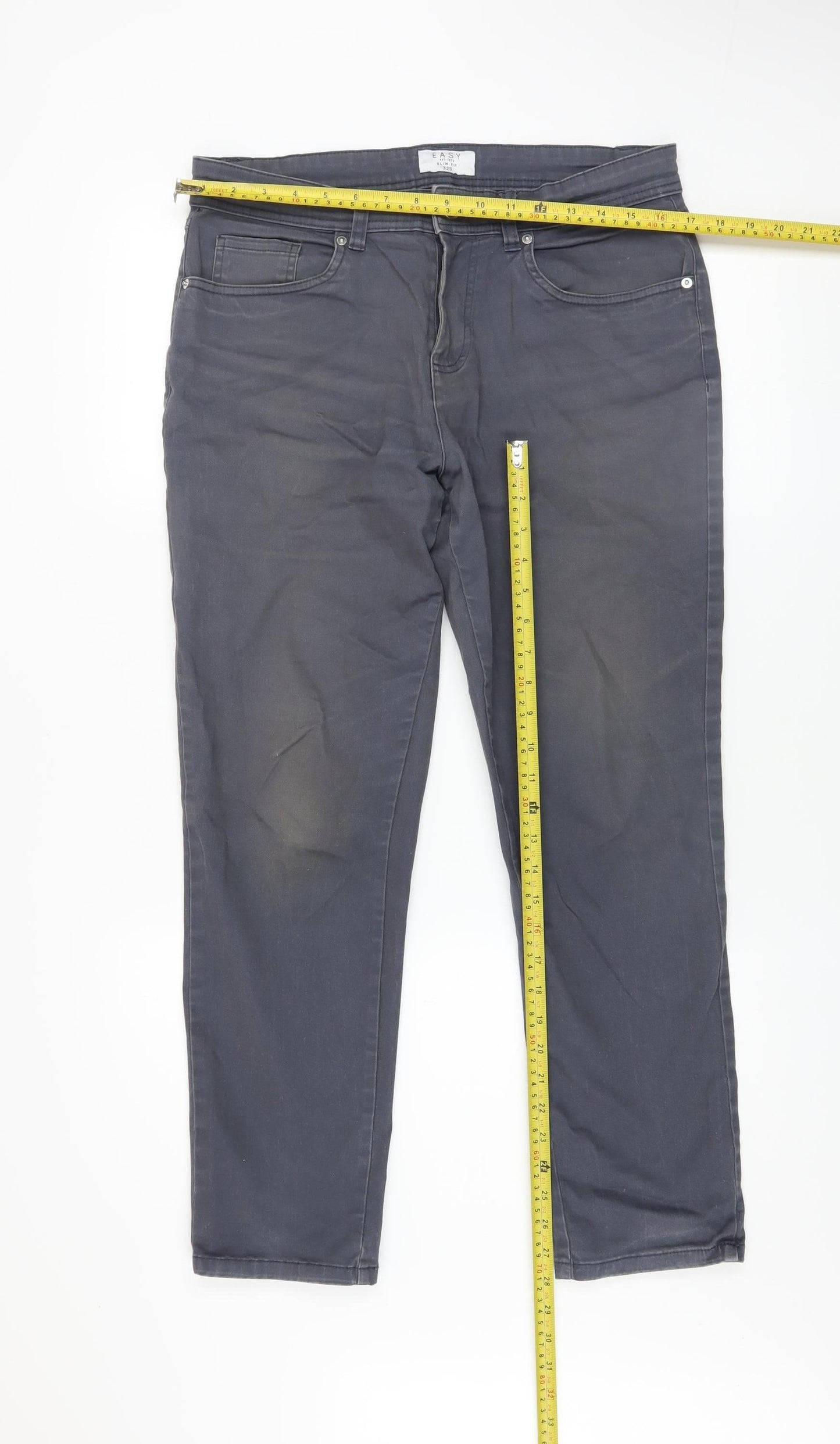 Mens UK Size 32S Easy Slim Fit Straight Grey Jeans