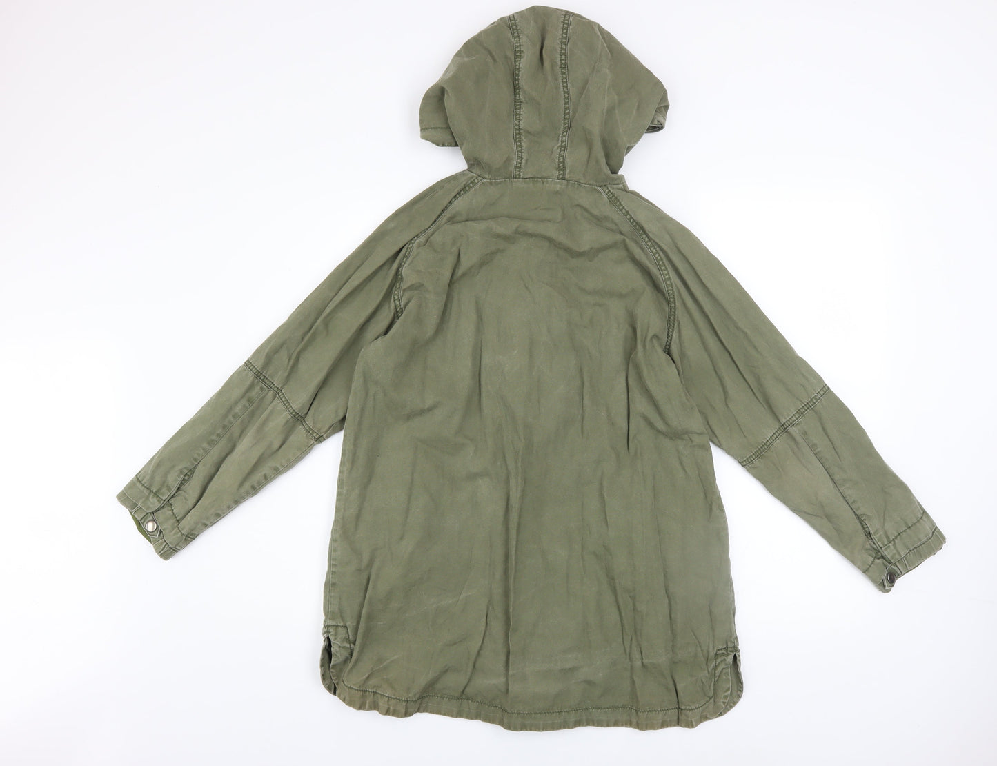 Next Girls Green Cotton Hooded Parka Coat 12 Years Lined Casual Jacket