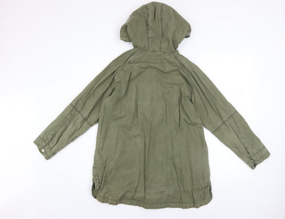 Next Girls Green Cotton Hooded Parka Coat 12 Years Lined Casual Jacket