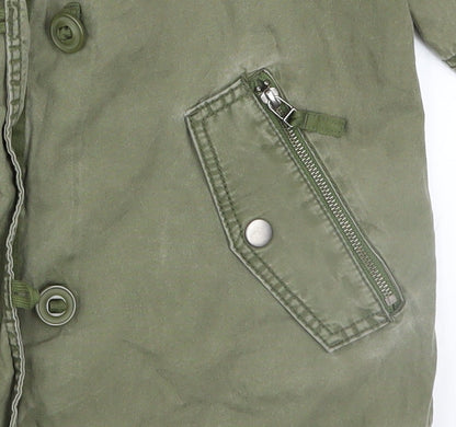 Next Girls Green Cotton Hooded Parka Coat 12 Years Lined Casual Jacket