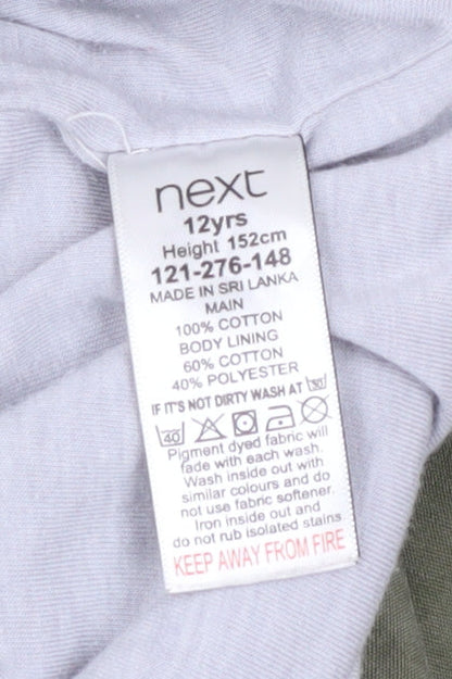 Next Girls Green Cotton Hooded Parka Coat 12 Years Lined Casual Jacket