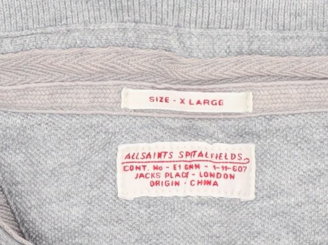 AllSaints Men's Grey Cotton Long Sleeve Polo Shirt XL