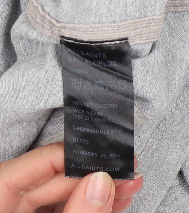AllSaints Men's Grey Cotton Long Sleeve Polo Shirt XL