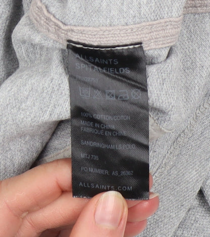 AllSaints Men's Grey Cotton Long Sleeve Polo Shirt XL