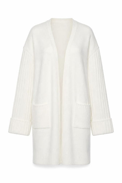 Front view of Dunnes Women Cream Open Cardigan Small Polyester Blend Longline