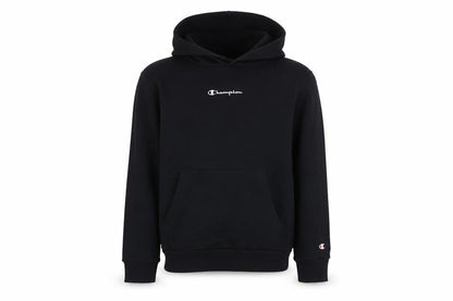 Front view of Champion boys’ black pullover hoodie 11-12 years regular fit fleece sweatshirt