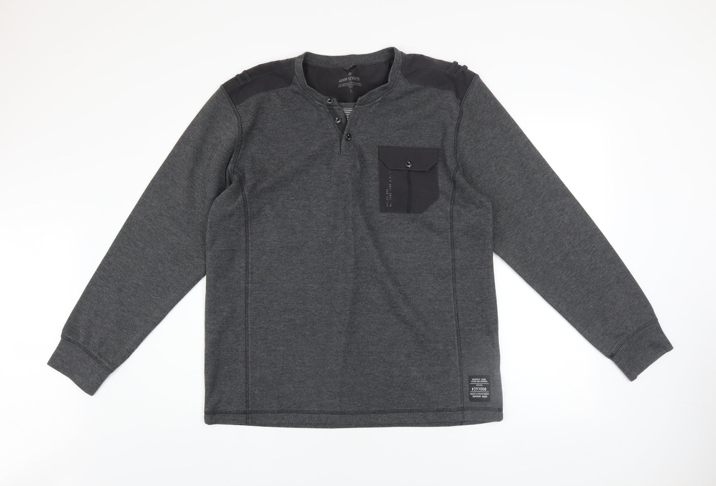 Mens UK Size L Denim Seventy3 Grey Henley Sweatshirt