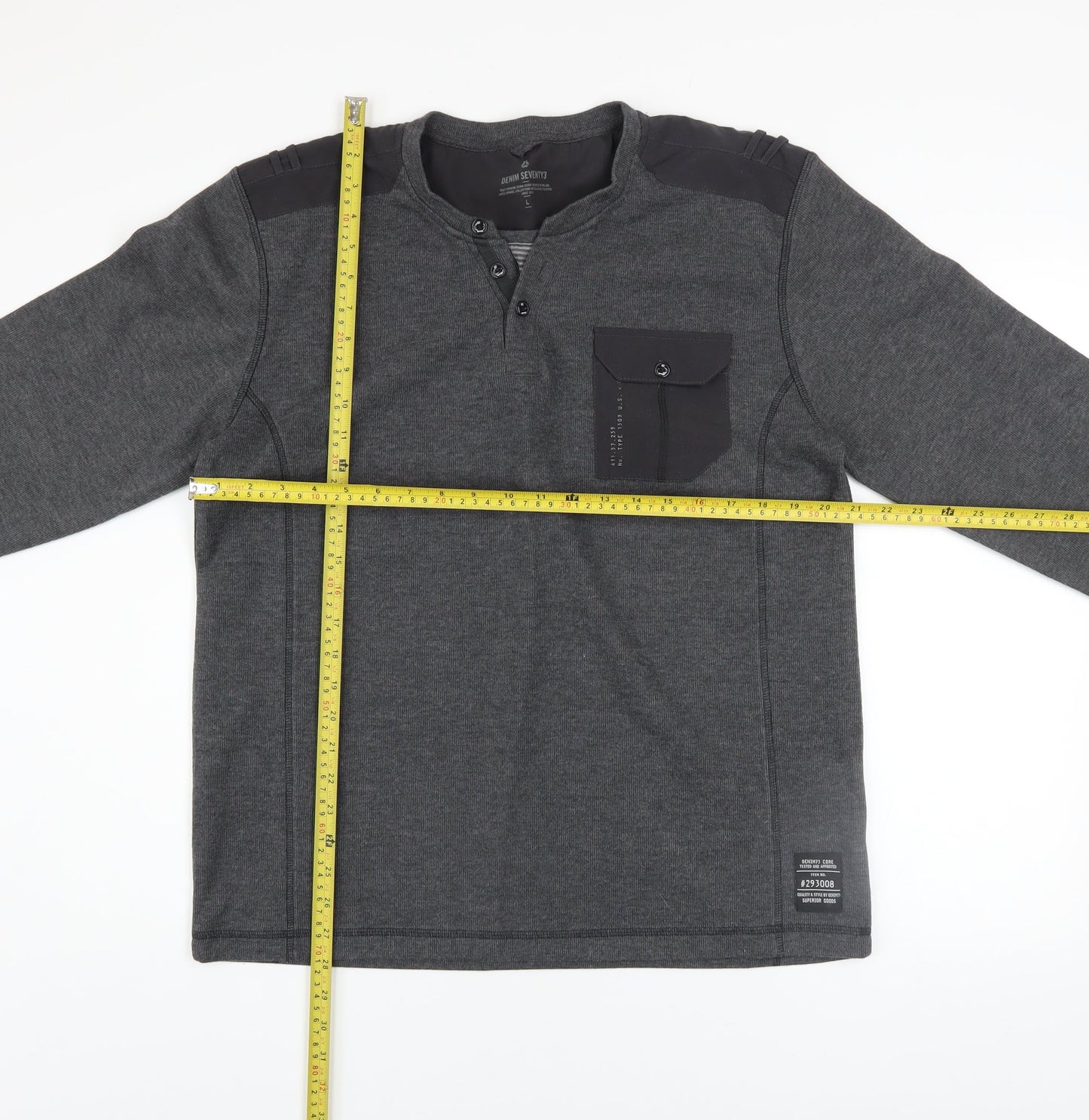 Mens UK Size L Denim Seventy3 Grey Henley Sweatshirt