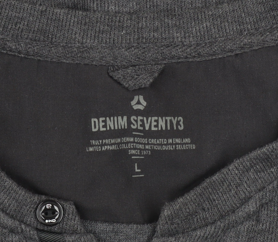 Mens UK Size L Denim Seventy3 Grey Henley Sweatshirt