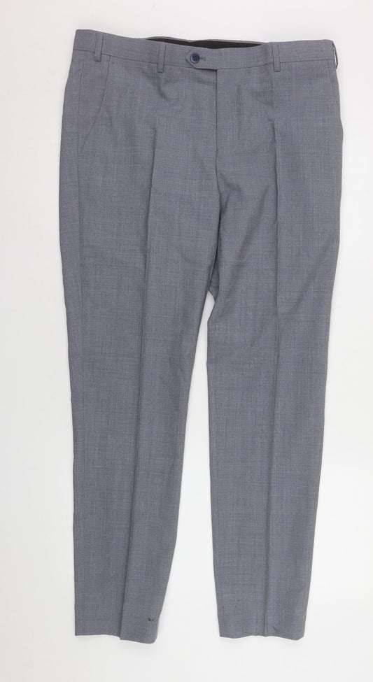 Mens UK Size 36R Remus Uomo Regular Fit Dress Pants Grey Trousers