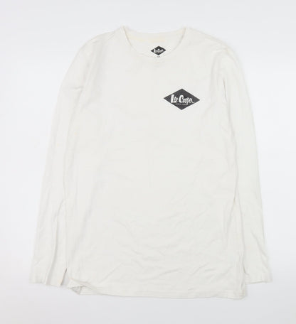 Lee Cooper Men's White Long Sleeve Crew Neck Cotton Top M