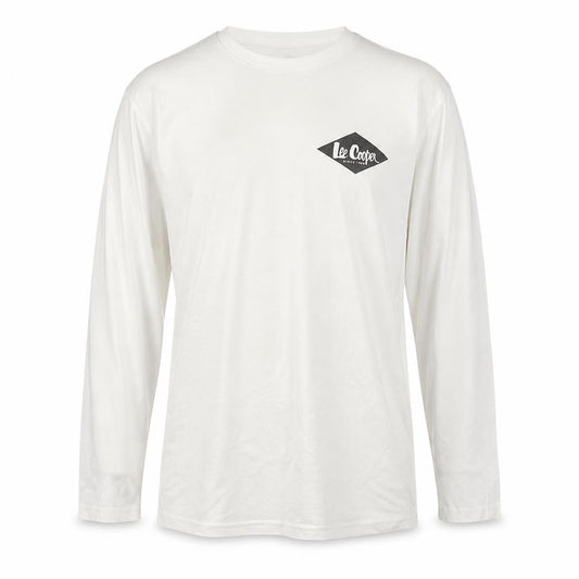 Front view of Lee Cooper Men's White Long Sleeve Crew Neck Cotton Top M