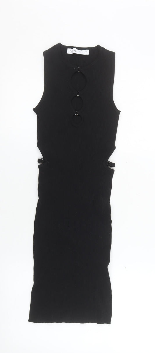 Bershka Women's Black Sleeveless Bodycon Midi Dress Size 8