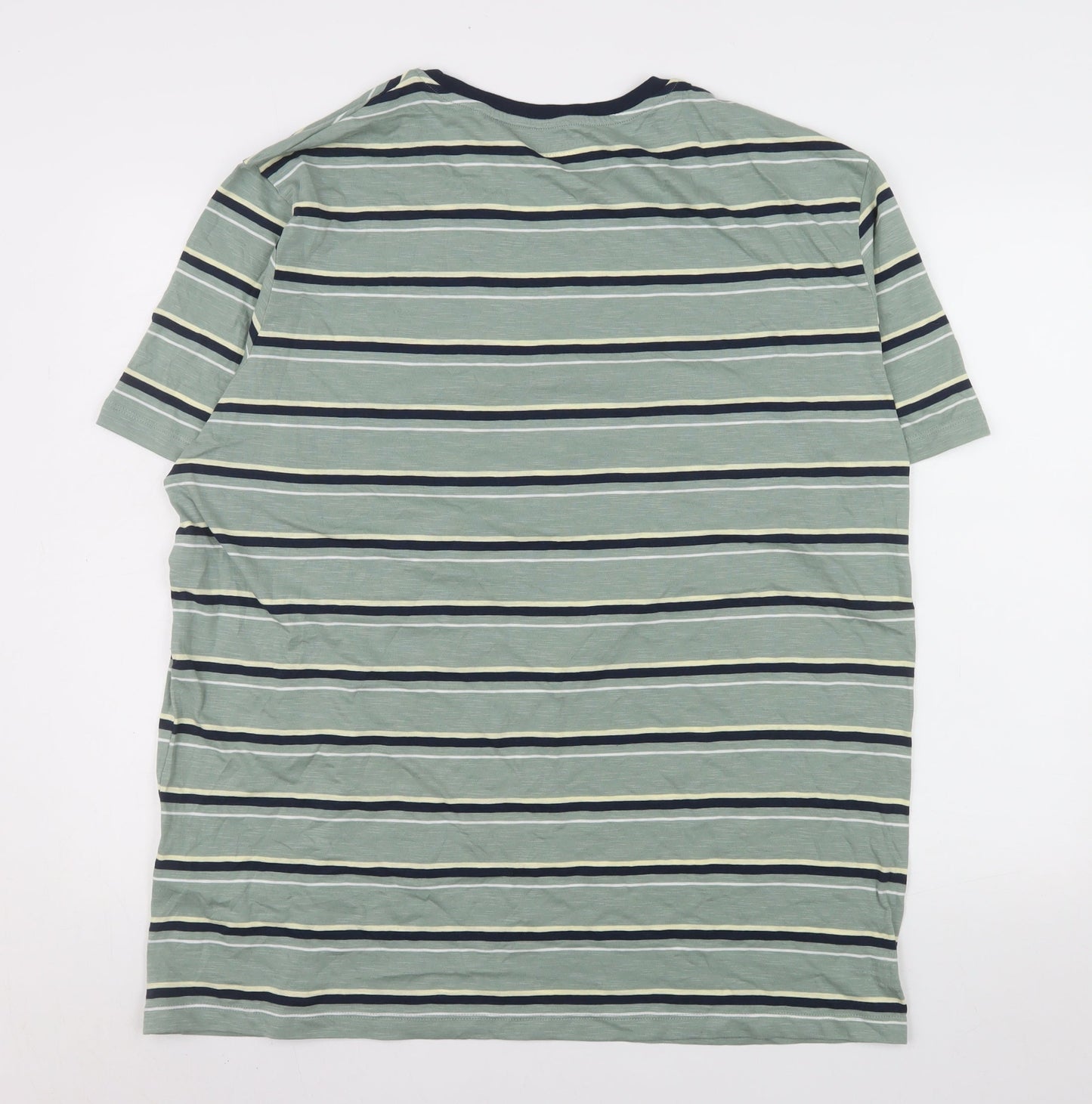 Jack & Jones Mens Green Striped 2XL Organic Cotton Crew Neck T-Shirt