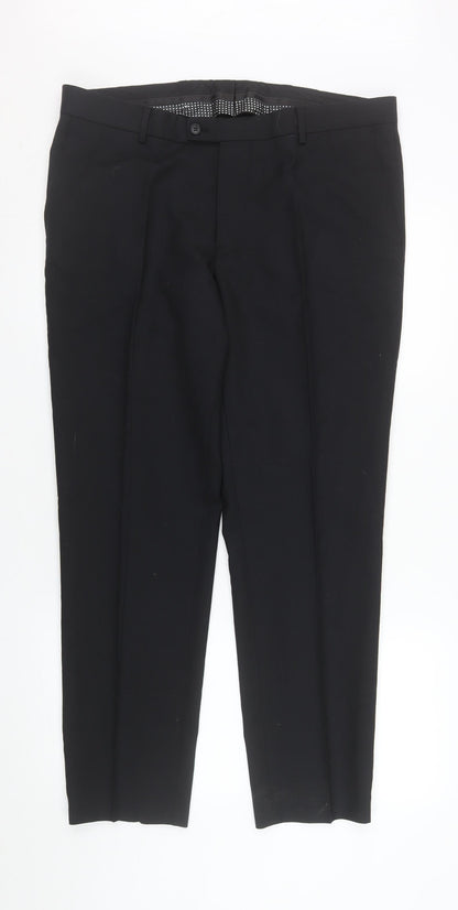 Mens UK Size 36S Benetti Slim Fit Dress Pants Black Trousers