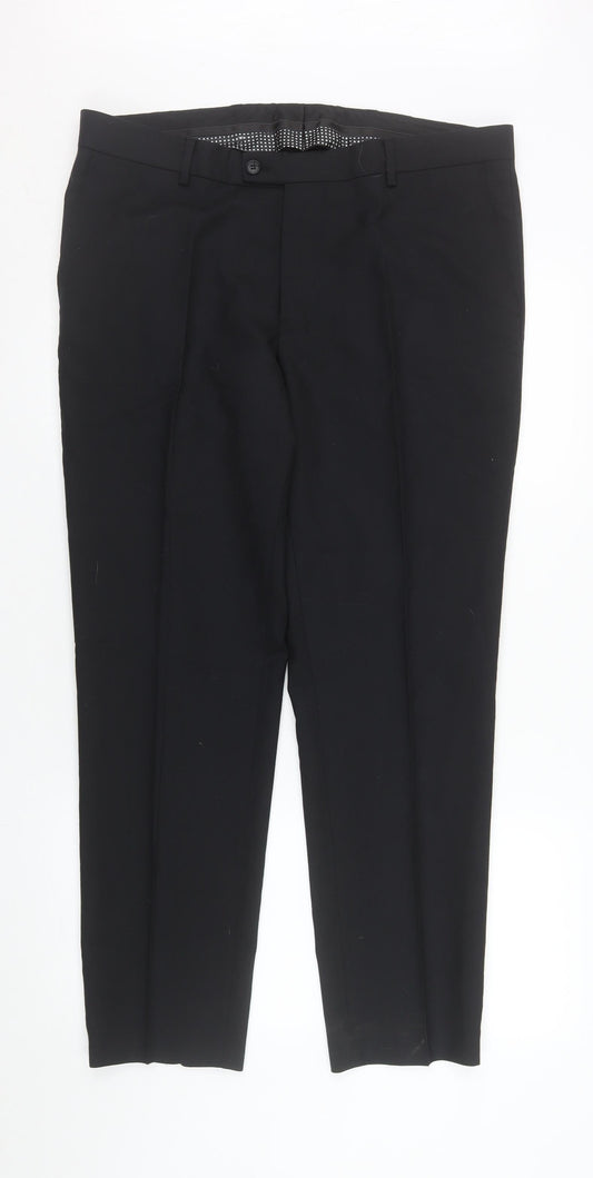 Mens UK Size 36S Benetti Slim Fit Dress Pants Black Trousers
