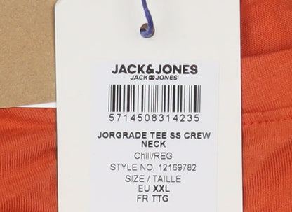 Jack & Jones Mens Orange Striped Crew Neck Cotton T-Shirt 2XL