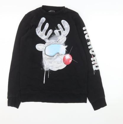 Next Boys Black Christmas Reindeer Graphic Pullover Sweatshirt 14 Years