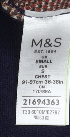 Mens UK Size S Marks and Spencer Blue Pullover Jumper
