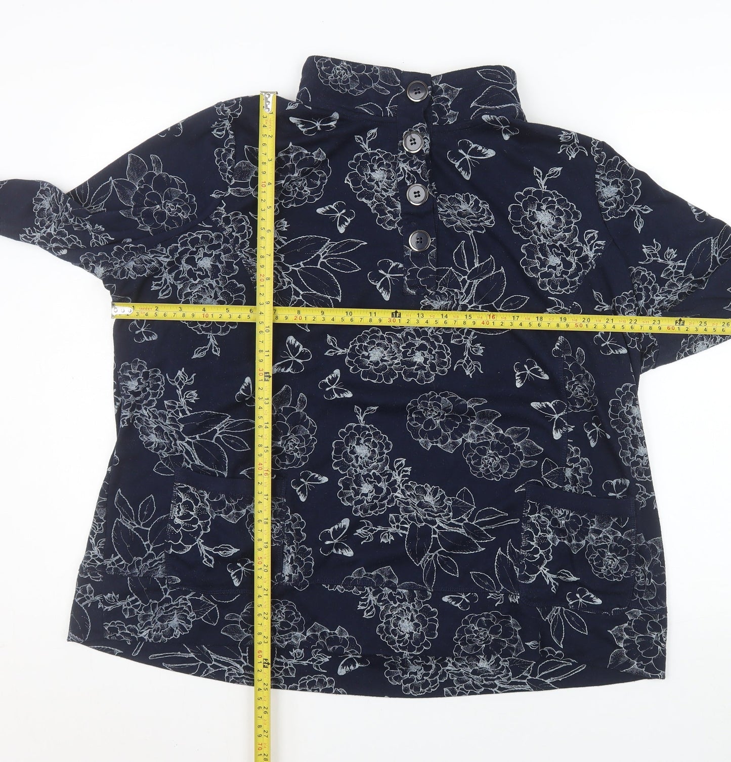 Womens UK Size XL Bm Casual Blue Tunic Button-Up