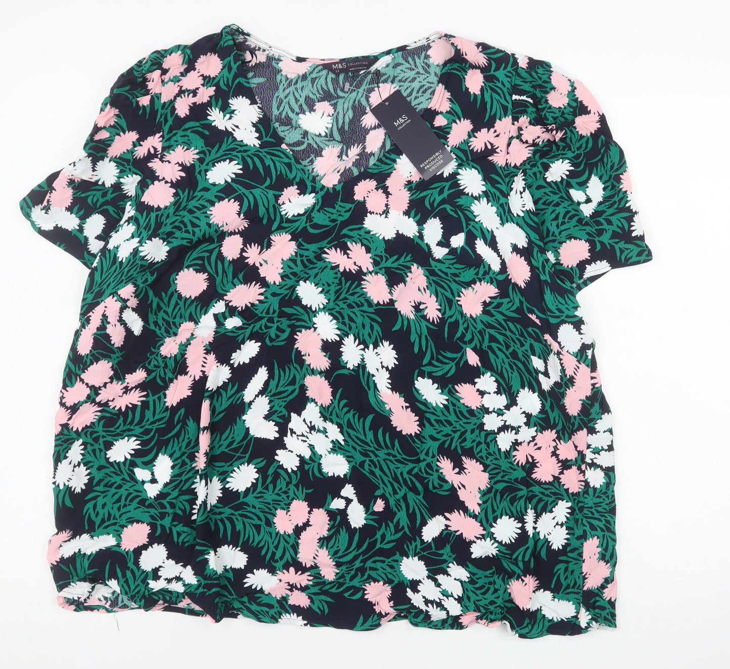 Marks and Spencer Womens Multicoloured Floral V-Neck Tunic Blouse Size 22
