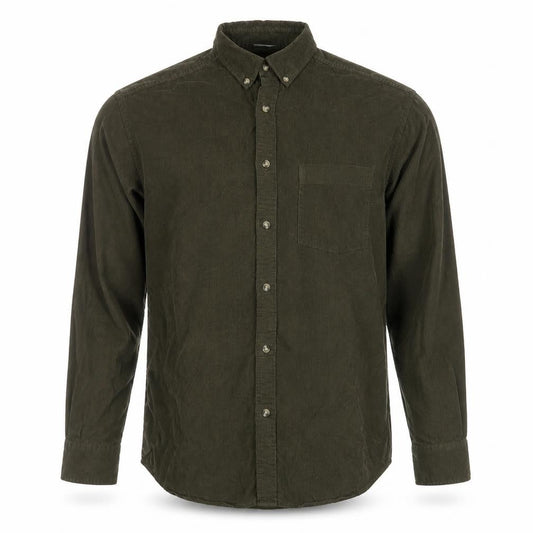 Front view of ASOS DESIGN Men's Green Corduroy Button-Up Shirt S 38in Regular Fit