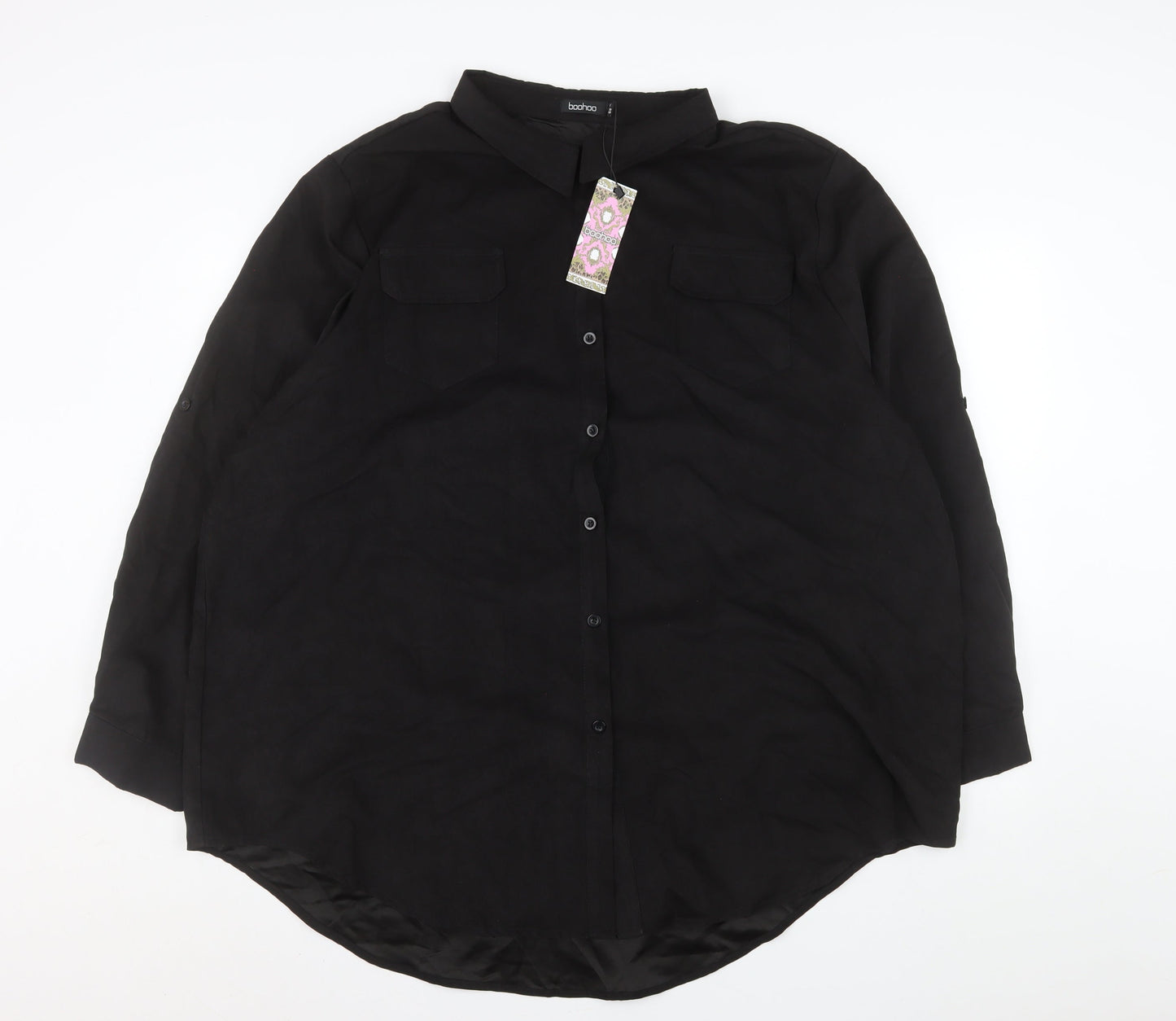 Boohoo Women's Black Long Sleeve Button-Up Shirt Size 22 Polyester
