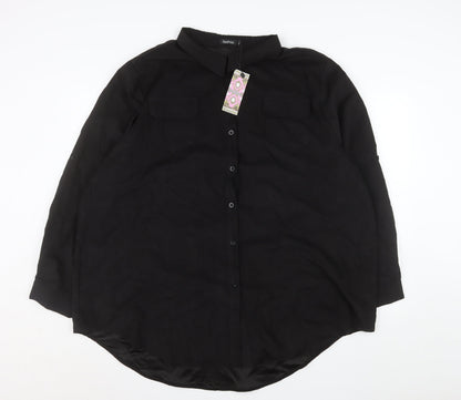 Boohoo Women's Black Long Sleeve Button-Up Shirt Size 22 Polyester