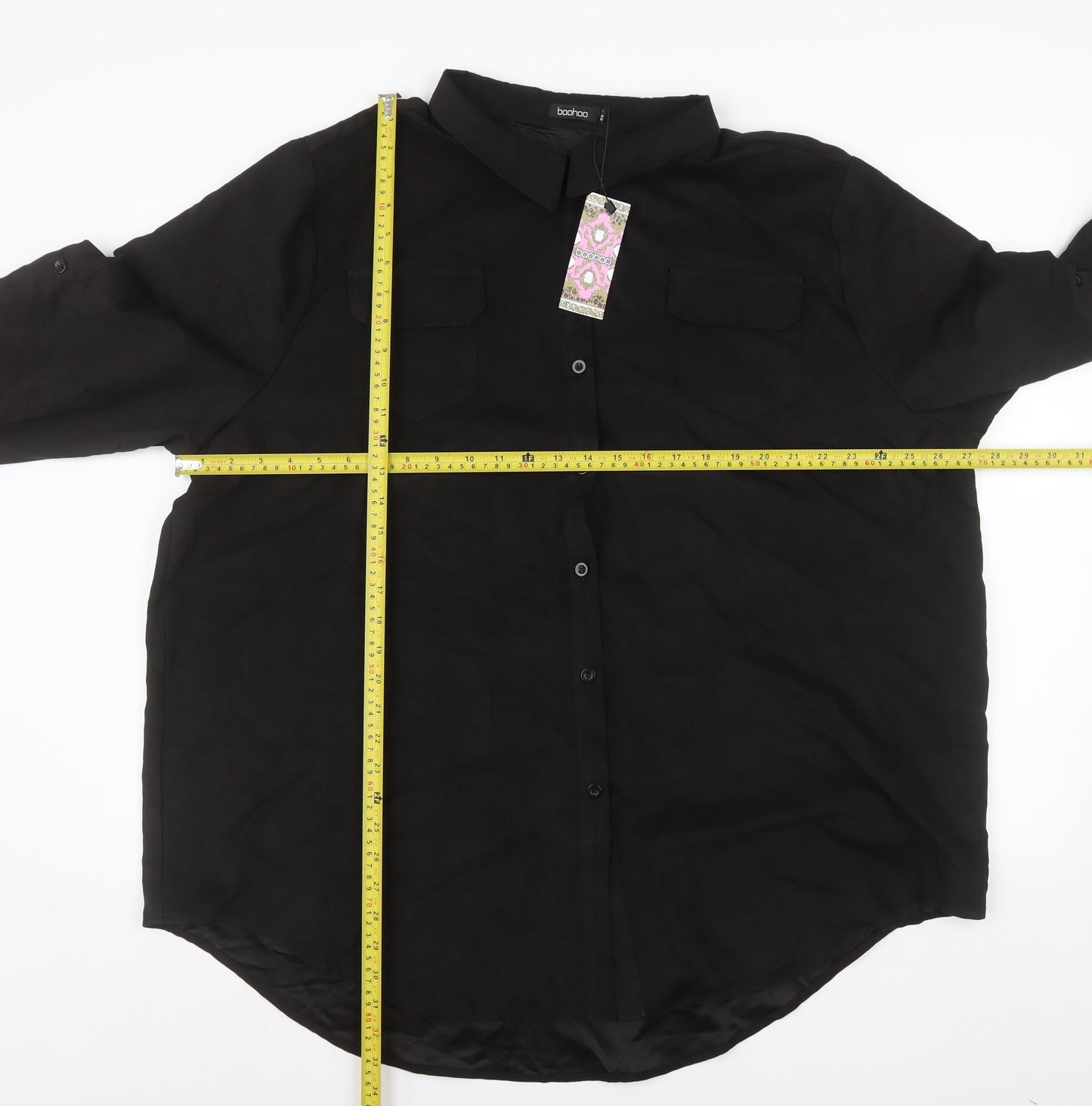 Boohoo Women's Black Long Sleeve Button-Up Shirt Size 22 Polyester