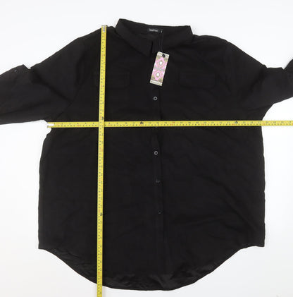 Boohoo Women's Black Long Sleeve Button-Up Shirt Size 22 Polyester