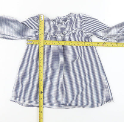 The Little White Company Girls Blue Striped Long Sleeve Dress 6-9 Months