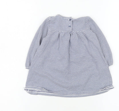The Little White Company Girls Blue Striped Long Sleeve Dress 6-9 Months