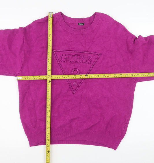 Womens UK Size M GUESS Pink Pullover Sweatshirt