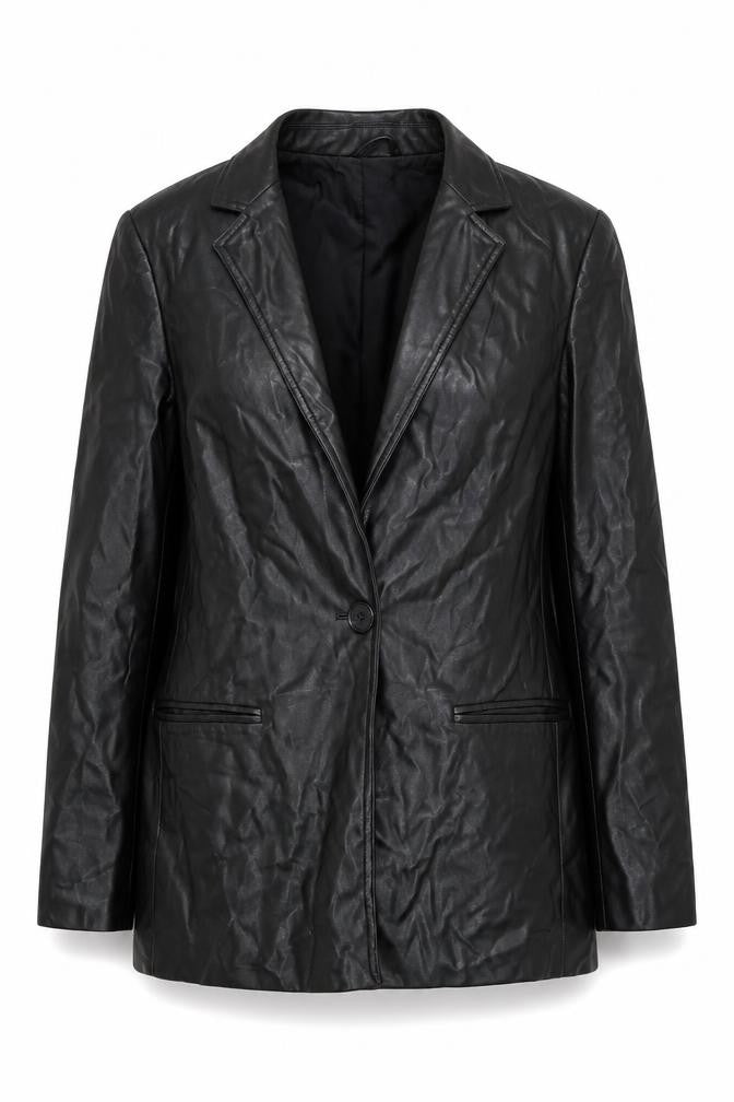 New Look Women's Black Faux Leather Blazer Jacket Size 10
